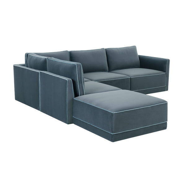TOV Furniture Willow 5-Piece Modular Velvet Sectional - Luxurious Comfort with Modern Design for Stylish Living Spaces Blue REN-L03150-SEC4-L