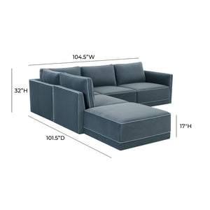 TOV Furniture Willow 5-Piece Modular Velvet Sectional - Luxurious Comfort with Modern Design for Stylish Living Spaces Blue REN-L03150-SEC4-L