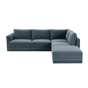 TOV Furniture Willow 5-Piece Velvet Modular Sectional – Modern Luxury Seating for Stylish Living Spaces and Comfort Blue REN-L03150-SEC4-R