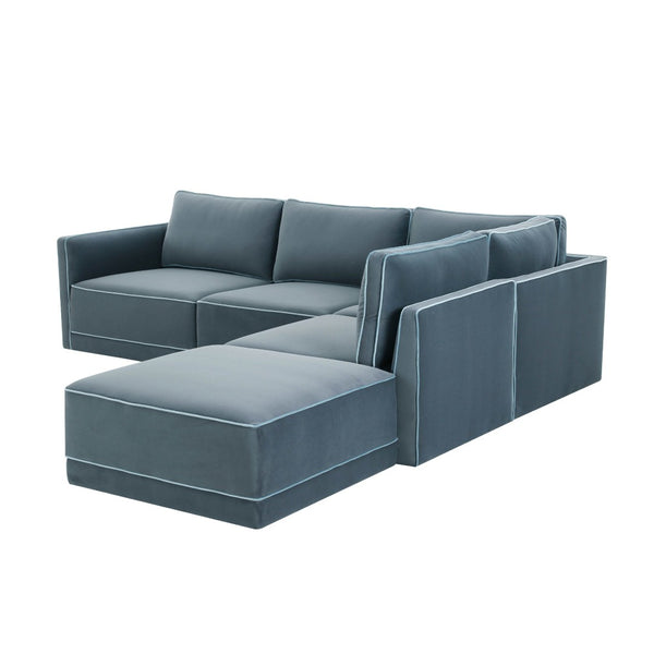 TOV Furniture Willow 5-Piece Velvet Modular Sectional – Modern Luxury Seating for Stylish Living Spaces and Comfort Blue REN-L03150-SEC4-R