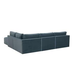 TOV Furniture Willow 5-Piece Velvet Modular Sectional – Modern Luxury Seating for Stylish Living Spaces and Comfort Blue REN-L03150-SEC4-R