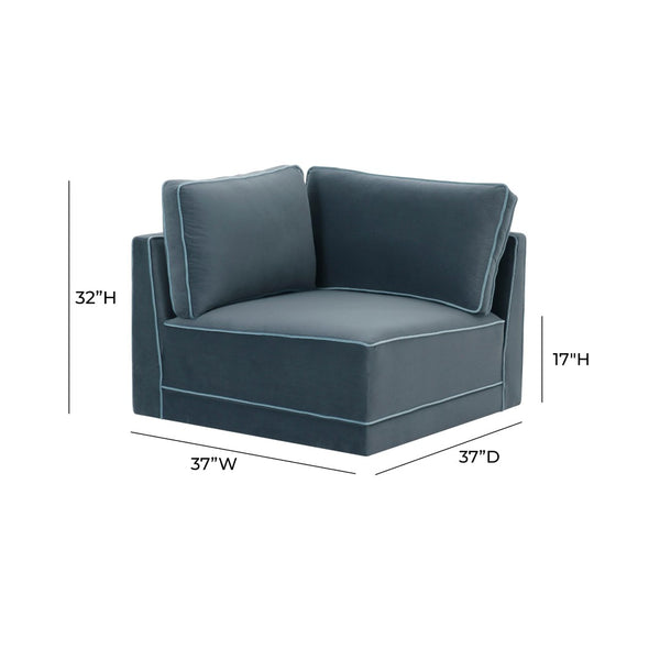 TOV Furniture Willow Velvet Modular Corner Chair - Luxurious Comfort and Modern Design for Stylish Living Spaces Blue REN-L03150-W