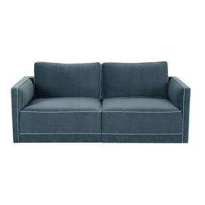 TOV Furniture Willow 74" Modular Loveseat - Luxurious Velvet Upholstery with Stylish Contrast Piping for Comfort Blue REN-L03152