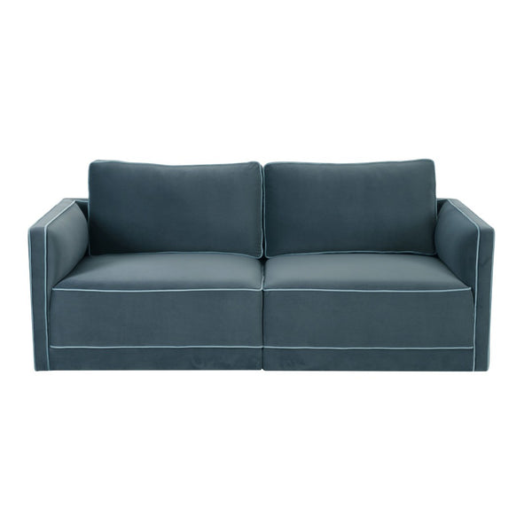 TOV Furniture Willow 74" Modular Loveseat - Luxurious Velvet Upholstery with Stylish Contrast Piping for Comfort Blue REN-L03152