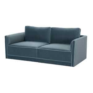 TOV Furniture Willow 74" Modular Loveseat - Luxurious Velvet Upholstery with Stylish Contrast Piping for Comfort Blue REN-L03152