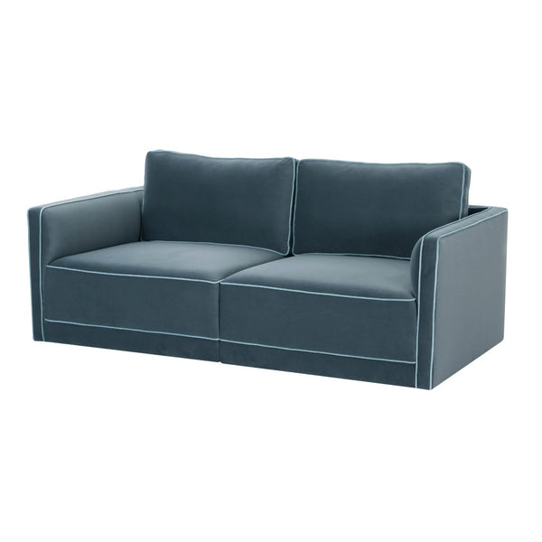 TOV Furniture Willow 74" Modular Loveseat - Luxurious Velvet Upholstery with Stylish Contrast Piping for Comfort Blue REN-L03152