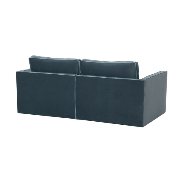 TOV Furniture Willow 74" Modular Loveseat - Luxurious Velvet Upholstery with Stylish Contrast Piping for Comfort Blue REN-L03152