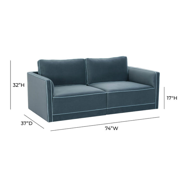 TOV Furniture Willow 74" Modular Loveseat - Luxurious Velvet Upholstery with Stylish Contrast Piping for Comfort Blue REN-L03152