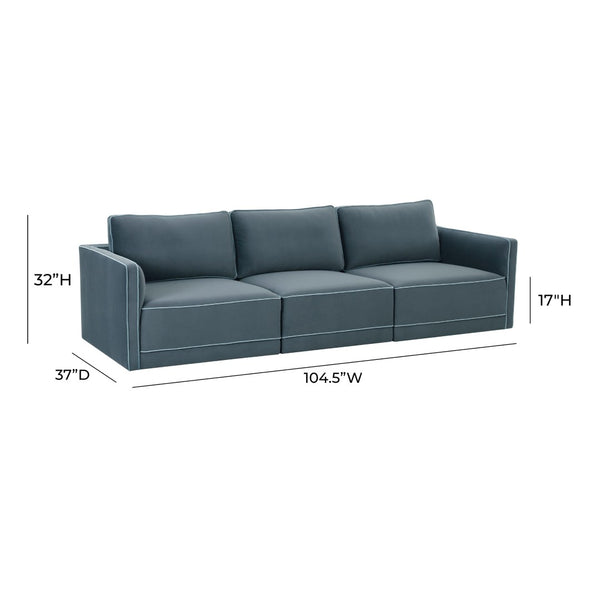 TOV Furniture Willow 105" Velvet Modular Sofa – Stylish Sectional for Modern Living with Customizable Comfort & Elegance Blue REN-L03153