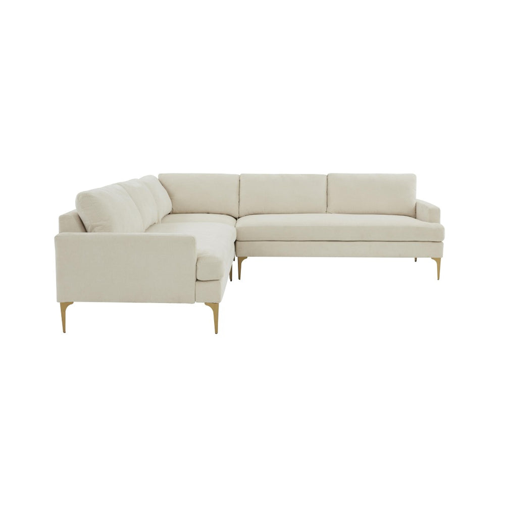 TOV Furniture Serena 3-Piece Velvet L-Sectional - Luxurious Comfort with Modern Design for Stylish Living Spaces Cream REN-L05110-SEC