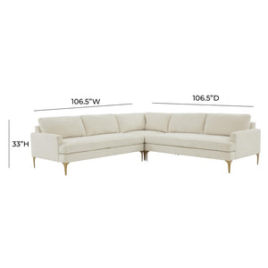 TOV Furniture Serena 3-Piece Velvet L-Sectional - Luxurious Comfort with Modern Design for Stylish Living Spaces Cream REN-L05110-SEC