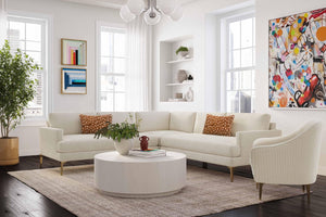 TOV Furniture Serena 3-Piece Velvet L-Sectional - Luxurious Comfort with Modern Design for Stylish Living Spaces Cream REN-L05110-SEC