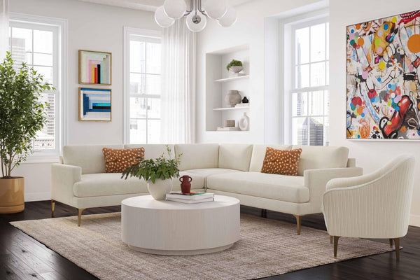 TOV Furniture Serena 3-Piece Velvet L-Sectional - Luxurious Comfort with Modern Design for Stylish Living Spaces Cream REN-L05110-SEC