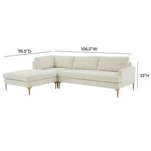 TOV Furniture Serena Luxurious 3-Piece Velvet Chaise Sectional with Brass Legs for Modern Living Room Comfort Cream / LAF REN-L05110-SEC4L
