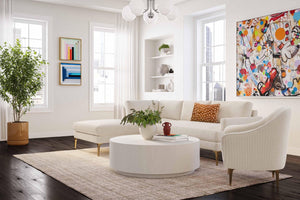 TOV Furniture Serena Luxurious 3-Piece Velvet Chaise Sectional with Brass Legs for Modern Living Room Comfort Cream / LAF REN-L05110-SEC4L