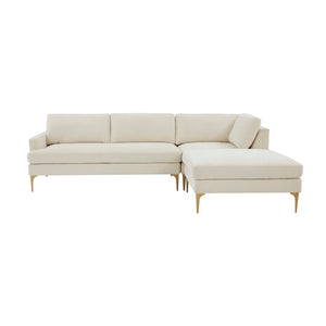 TOV Furniture Serena Luxurious 3-Piece Velvet Chaise Sectional with Brass Legs for Modern Living Room Comfort Cream / RAF REN-L05110-SEC4R