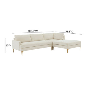 TOV Furniture Serena Luxurious 3-Piece Velvet Chaise Sectional with Brass Legs for Modern Living Room Comfort Cream / RAF REN-L05110-SEC4R