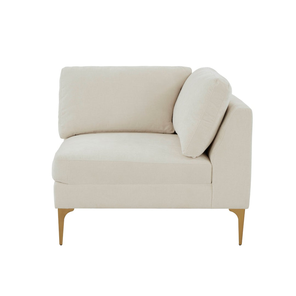 TOV Furniture Serena Velvet Modular Corner Seat - Luxurious Comfort with Stylish Brass Legs for Modern Living Spaces Cream REN-L05110-W