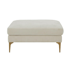 TOV Furniture Serena Velvet Ottoman – Modern Cozy Accent Piece with Brushed Brass Legs for Stylish Living Spaces Cream REN-L05111
