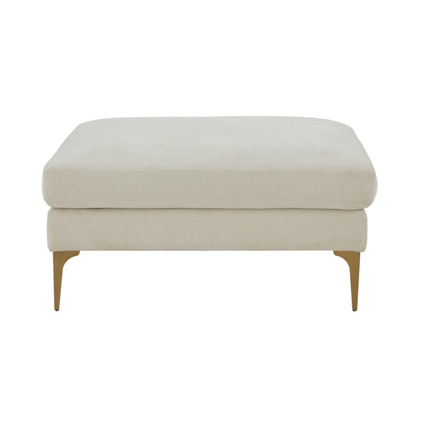 TOV Furniture Serena Velvet Ottoman – Modern Cozy Accent Piece with Brushed Brass Legs for Stylish Living Spaces Cream REN-L05111