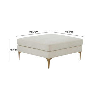 TOV Furniture Serena Velvet Ottoman – Modern Cozy Accent Piece with Brushed Brass Legs for Stylish Living Spaces Cream REN-L05111