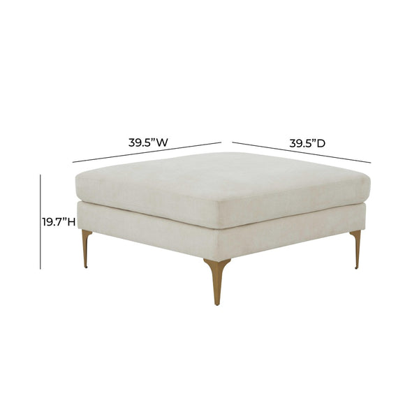 TOV Furniture Serena Velvet Ottoman – Modern Cozy Accent Piece with Brushed Brass Legs for Stylish Living Spaces Cream REN-L05111