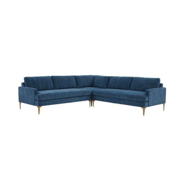 TOV Furniture Serena 3-Piece Velvet L-Sectional - Luxurious Comfort with Modern Design for Stylish Living Spaces Blue REN-L05120-SEC