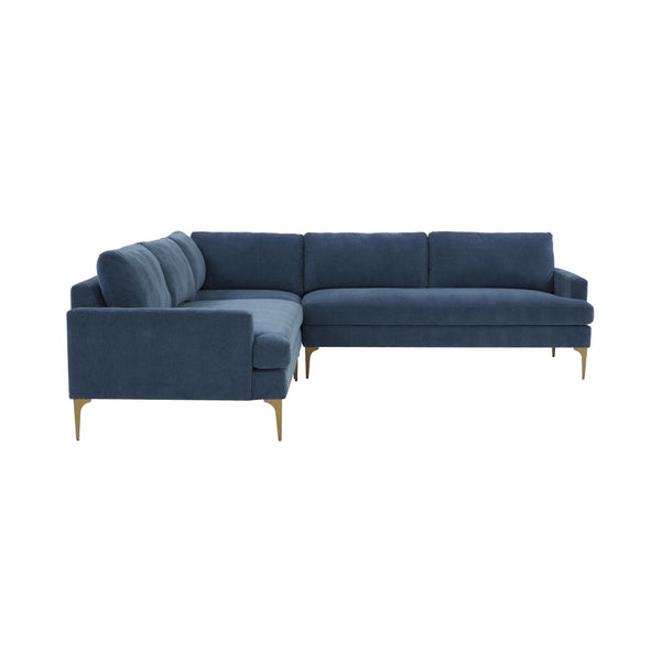 TOV Furniture Serena 3-Piece Velvet L-Sectional - Luxurious Comfort with Modern Design for Stylish Living Spaces Blue REN-L05120-SEC