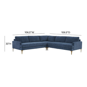 TOV Furniture Serena 3-Piece Velvet L-Sectional - Luxurious Comfort with Modern Design for Stylish Living Spaces Blue REN-L05120-SEC