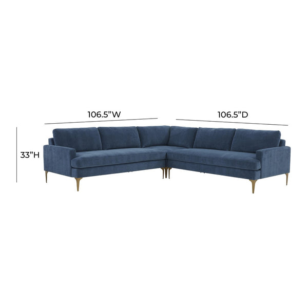 TOV Furniture Serena 3-Piece Velvet L-Sectional - Luxurious Comfort with Modern Design for Stylish Living Spaces Blue REN-L05120-SEC