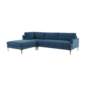 TOV Furniture Serena Luxurious 3-Piece Velvet Chaise Sectional with Brass Legs for Modern Living Room Comfort Blue / LAF REN-L05120-SEC4L