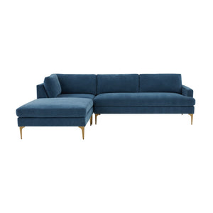 TOV Furniture Serena Luxurious 3-Piece Velvet Chaise Sectional with Brass Legs for Modern Living Room Comfort Blue / LAF REN-L05120-SEC4L