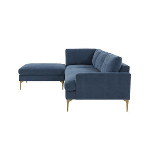 TOV Furniture Serena Luxurious 3-Piece Velvet Chaise Sectional with Brass Legs for Modern Living Room Comfort Blue / LAF REN-L05120-SEC4L