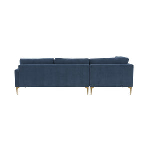 TOV Furniture Serena Luxurious 3-Piece Velvet Chaise Sectional with Brass Legs for Modern Living Room Comfort Blue / LAF REN-L05120-SEC4L