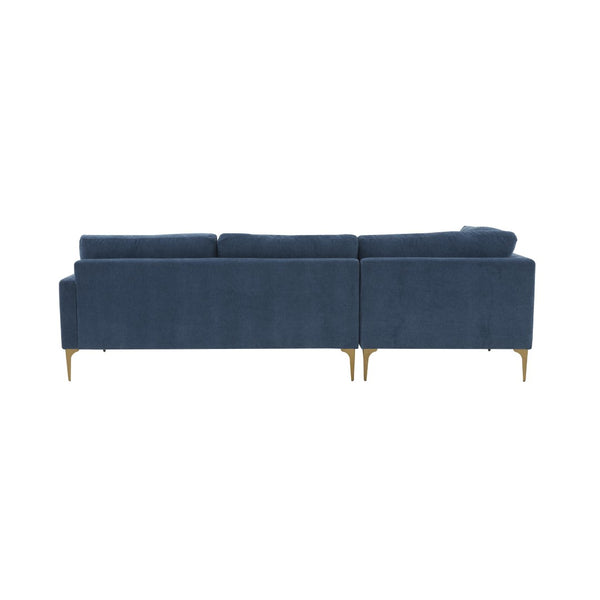 TOV Furniture Serena Luxurious 3-Piece Velvet Chaise Sectional with Brass Legs for Modern Living Room Comfort Blue / LAF REN-L05120-SEC4L