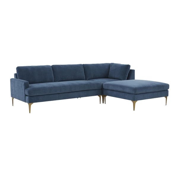 TOV Furniture Serena Luxurious 3-Piece Velvet Chaise Sectional with Brass Legs for Modern Living Room Comfort Blue / RAF REN-L05120-SEC4R