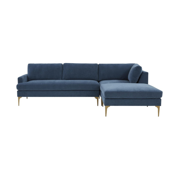 TOV Furniture Serena Luxurious 3-Piece Velvet Chaise Sectional with Brass Legs for Modern Living Room Comfort Blue / RAF REN-L05120-SEC4R