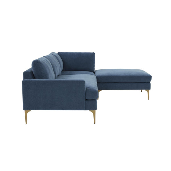 TOV Furniture Serena Luxurious 3-Piece Velvet Chaise Sectional with Brass Legs for Modern Living Room Comfort Blue / RAF REN-L05120-SEC4R