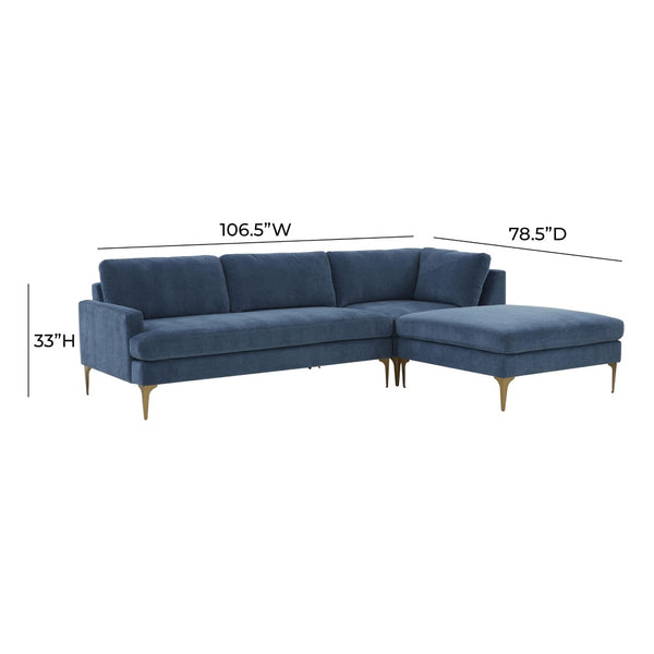TOV Furniture Serena Luxurious 3-Piece Velvet Chaise Sectional with Brass Legs for Modern Living Room Comfort Blue / RAF REN-L05120-SEC4R