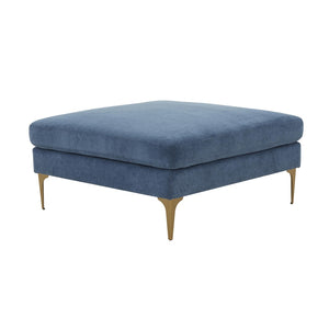 TOV Furniture Serena Velvet Ottoman – Modern Cozy Accent Piece with Brushed Brass Legs for Stylish Living Spaces Blue REN-L05121