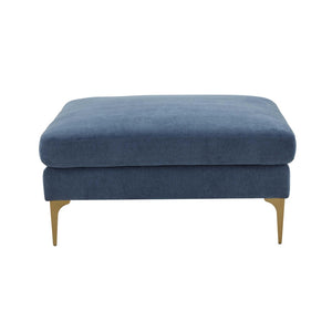 TOV Furniture Serena Velvet Ottoman – Modern Cozy Accent Piece with Brushed Brass Legs for Stylish Living Spaces Blue REN-L05121
