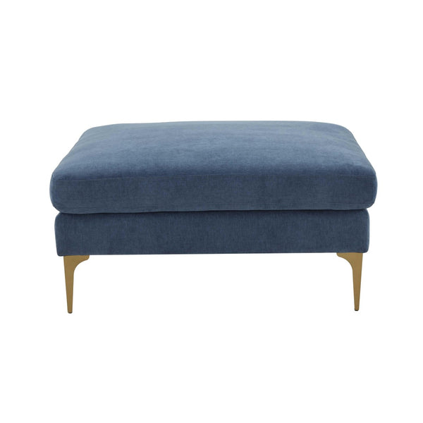 TOV Furniture Serena Velvet Ottoman – Modern Cozy Accent Piece with Brushed Brass Legs for Stylish Living Spaces Blue REN-L05121