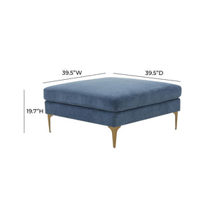 TOV Furniture Serena Velvet Ottoman – Modern Cozy Accent Piece with Brushed Brass Legs for Stylish Living Spaces Blue REN-L05121