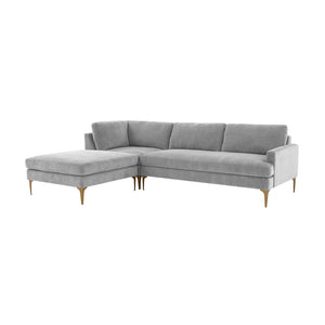 TOV Furniture Serena Luxurious 3-Piece Velvet Chaise Sectional with Brass Legs for Modern Living Room Comfort Grey / LAF REN-L05130-SEC4L