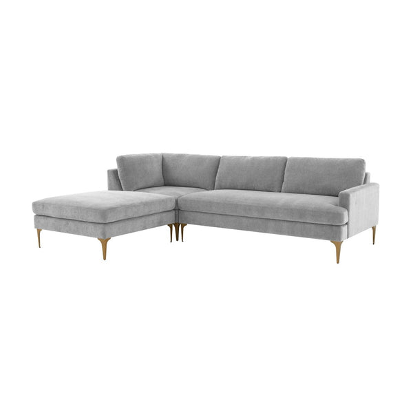 TOV Furniture Serena Luxurious 3-Piece Velvet Chaise Sectional with Brass Legs for Modern Living Room Comfort Grey / LAF REN-L05130-SEC4L