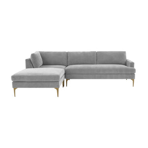 TOV Furniture Serena Luxurious 3-Piece Velvet Chaise Sectional with Brass Legs for Modern Living Room Comfort Grey / LAF REN-L05130-SEC4L