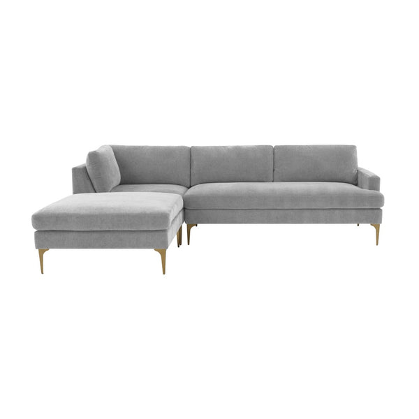 TOV Furniture Serena Luxurious 3-Piece Velvet Chaise Sectional with Brass Legs for Modern Living Room Comfort Grey / LAF REN-L05130-SEC4L