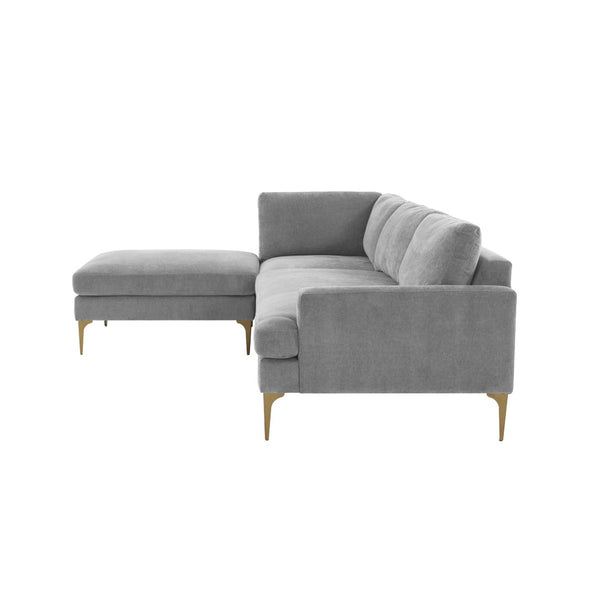 TOV Furniture Serena Luxurious 3-Piece Velvet Chaise Sectional with Brass Legs for Modern Living Room Comfort Grey / LAF REN-L05130-SEC4L