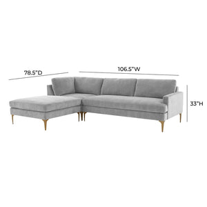 TOV Furniture Serena Luxurious 3-Piece Velvet Chaise Sectional with Brass Legs for Modern Living Room Comfort Grey / LAF REN-L05130-SEC4L