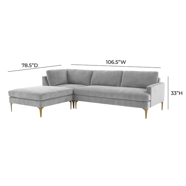 TOV Furniture Serena Luxurious 3-Piece Velvet Chaise Sectional with Brass Legs for Modern Living Room Comfort Grey / LAF REN-L05130-SEC4L
